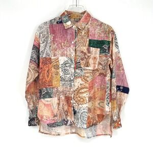 Magaschoni Top Womens XS Linen‎ Patchwork Paisley Western Maximalist Boho